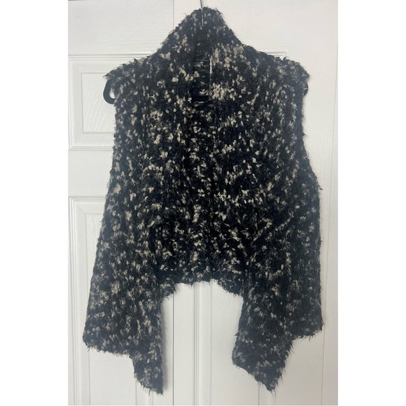 Kensie Black Grey Soft Cozy Textured Open Drape Waterfall Cardigan Vest Size XL - Picture 3 of 8